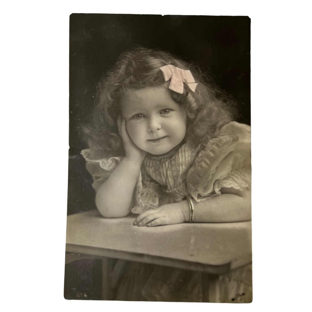 VTG 1900s RPPC Antique Real Photograph Postcard Girl B&W  Ribbon Toulouse France